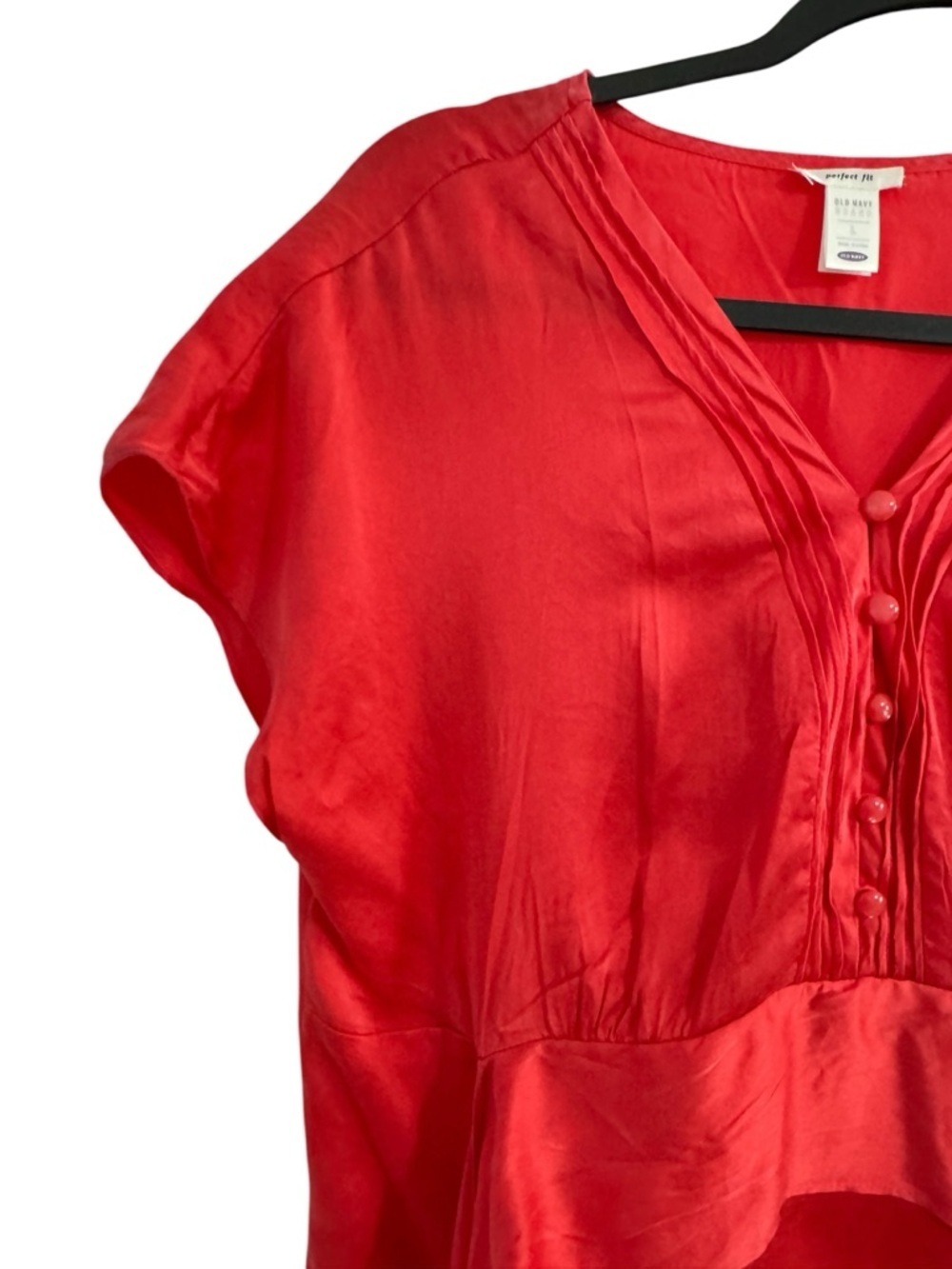 VTG Old Navy 100% Silk Salmon Color Blouse Tie Waist Button Front Top Sz. L Y2K - Picture 6 of 12